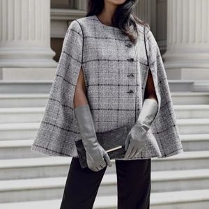 The Limited SCANDAL wool-like gray plaid poncho S